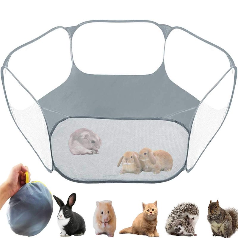GABraden Small Animals Tent,Reptiles Cage,Breathable Transparent Pet Playpen Pop Open Outdoor/Indoor Exercise Fence,Portable Yard Fence (Grey) - Image 1